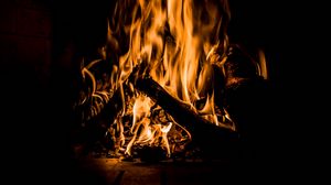 Preview wallpaper bonfire, fire, flame, burning, dark, firewood