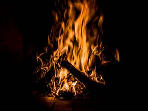 Preview wallpaper bonfire, fire, flame, burning, dark, firewood