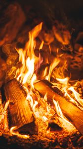 Preview wallpaper bonfire, fire, flame, burn, firewood, embers