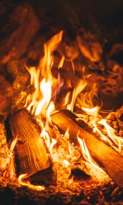 Preview wallpaper bonfire, fire, flame, burn, firewood, embers