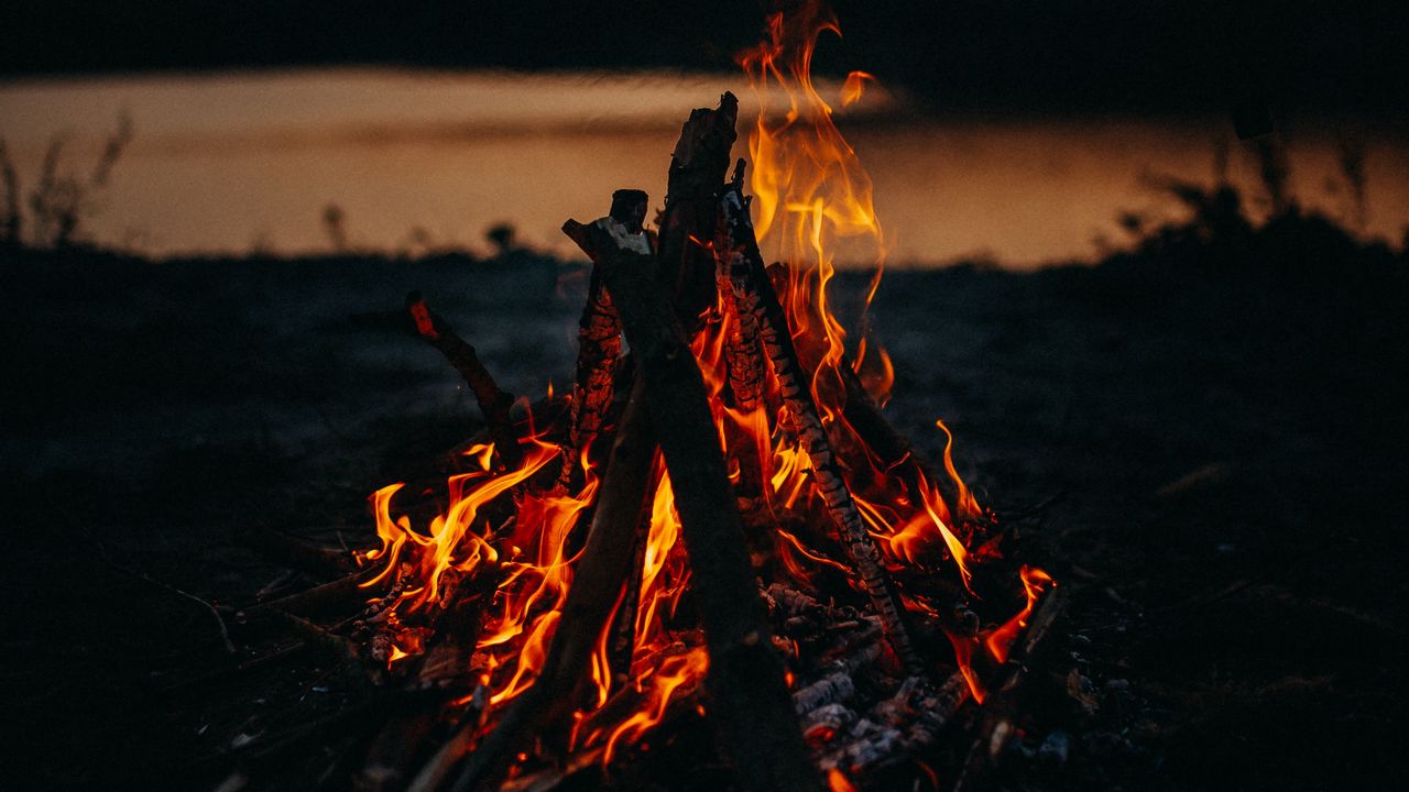 Wallpaper bonfire, fire, flame, dark, dusk