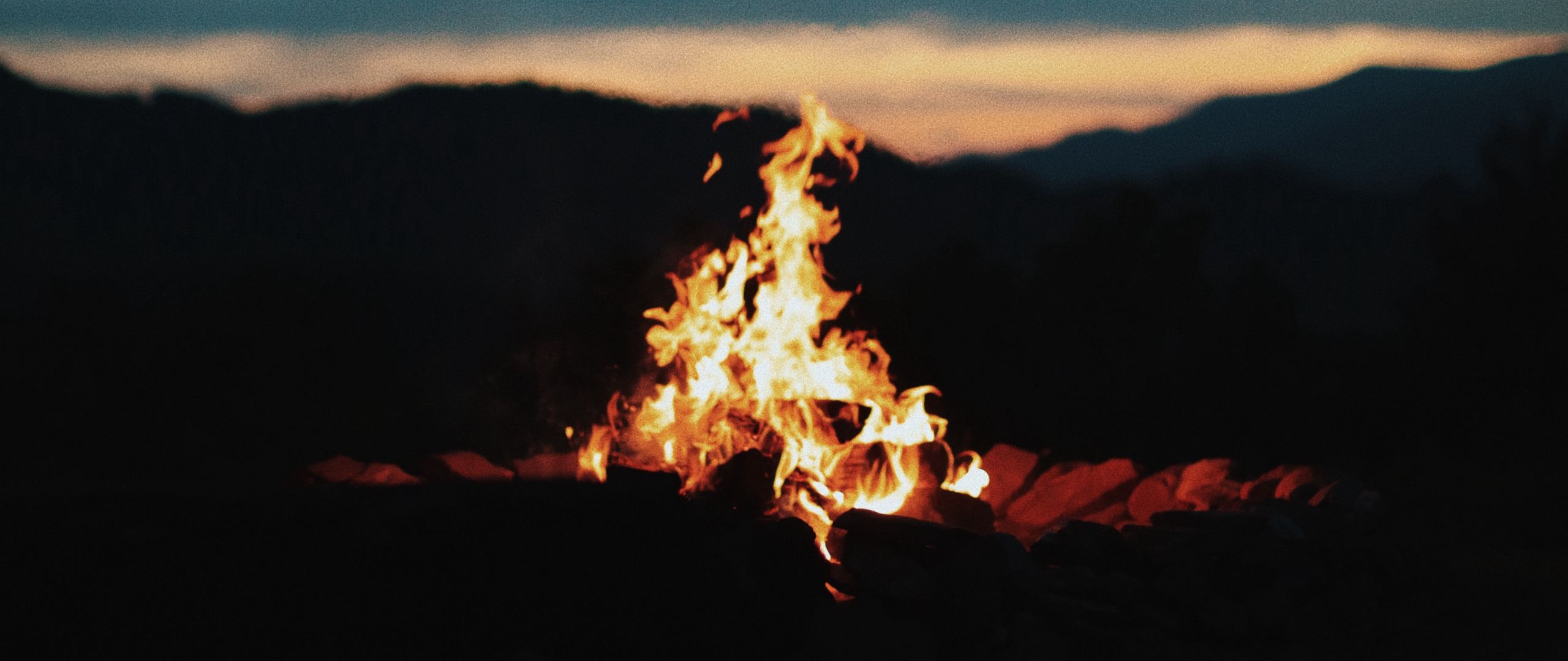 Download wallpaper 2560x1080 bonfire, fire, flame, dusk, dark dual wide  1080p hd background