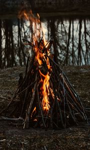 Preview wallpaper bonfire, fire, flame, branches, camping