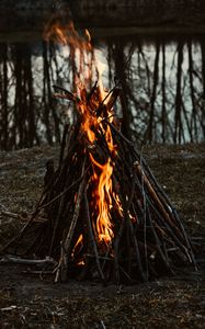 Preview wallpaper bonfire, fire, flame, branches, camping