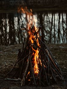 Preview wallpaper bonfire, fire, flame, branches, camping