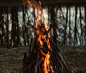 Preview wallpaper bonfire, fire, flame, branches, camping