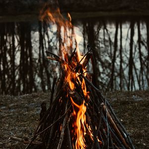 Preview wallpaper bonfire, fire, flame, branches, camping