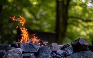 Preview wallpaper bonfire, fire, flame, stones