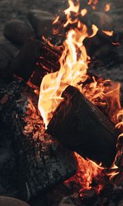 Preview wallpaper bonfire, fire, flame, wood, coals, heat