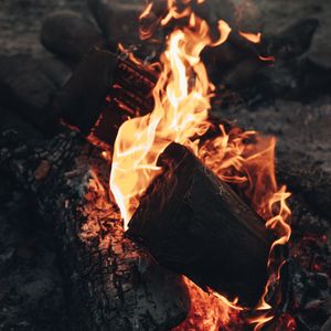 Preview wallpaper bonfire, fire, flame, wood, coals, heat