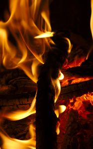 Preview wallpaper bonfire, fire, flame, wood, coals, dark