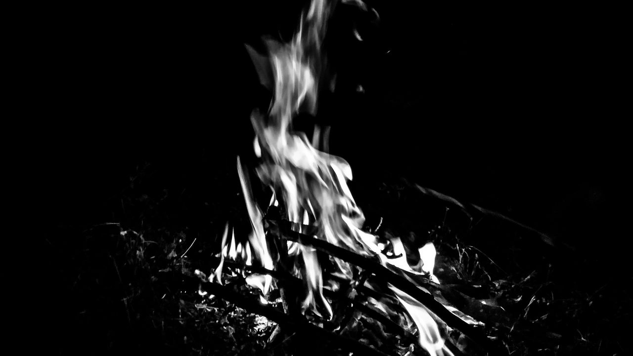 Wallpaper bonfire, fire, flame, black and white, black