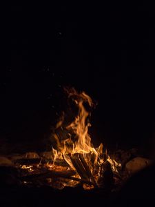 Preview wallpaper bonfire, fire, flame, branches, dark