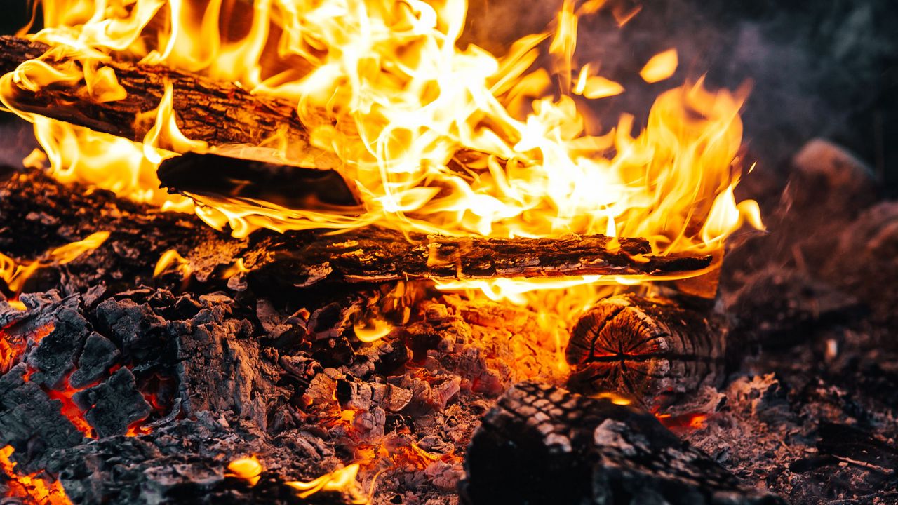 Wallpaper bonfire, fire, flames, coals, ash, firewood