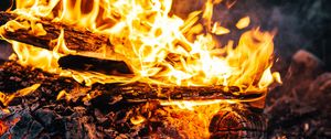 Preview wallpaper bonfire, fire, flames, coals, ash, firewood