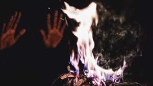 Preview wallpaper bonfire, fire, hands, flame, sparks, dark