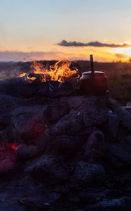 Preview wallpaper bonfire, fire, kettle, camping, nature