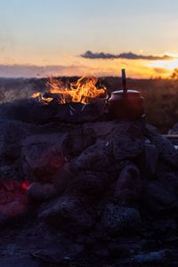 Preview wallpaper bonfire, fire, kettle, camping, nature