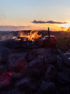 Preview wallpaper bonfire, fire, kettle, camping, nature