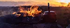 Preview wallpaper bonfire, fire, kettle, camping, nature