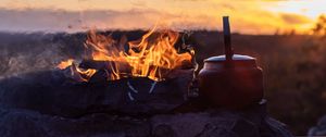 Preview wallpaper bonfire, fire, kettle, camping, nature