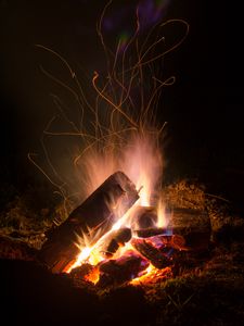 Preview wallpaper bonfire, fire, logs, flame, darkness