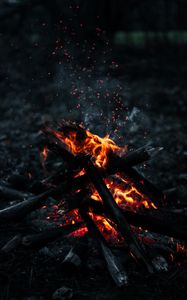 Preview wallpaper bonfire, fire, sparks, smoke, firewood