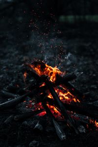 Preview wallpaper bonfire, fire, sparks, smoke, firewood
