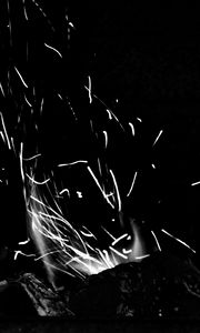 Preview wallpaper bonfire, fire, sparks, light, black and white, black