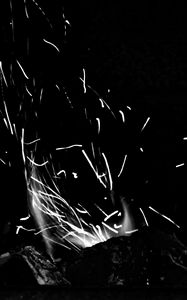 Preview wallpaper bonfire, fire, sparks, light, black and white, black