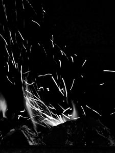 Preview wallpaper bonfire, fire, sparks, light, black and white, black