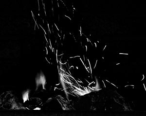 Preview wallpaper bonfire, fire, sparks, light, black and white, black