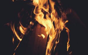 Preview wallpaper bonfire, firewood, fire, flame, dark