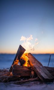 Preview wallpaper bonfire, firewood, fire, flame, camping, evening