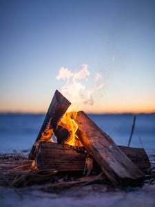 Preview wallpaper bonfire, firewood, fire, flame, camping, evening