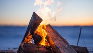 Preview wallpaper bonfire, firewood, fire, flame, camping, evening