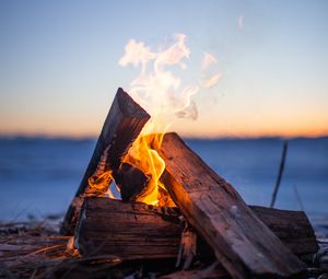 Preview wallpaper bonfire, firewood, fire, flame, camping, evening