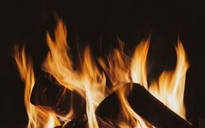 Preview wallpaper bonfire, firewood, flame, black