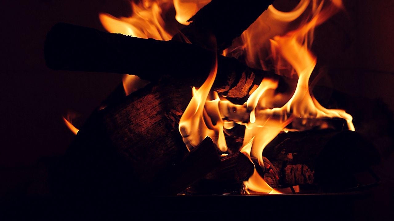 Wallpaper bonfire, flame, fire, fiery, dark, firewood