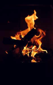 Preview wallpaper bonfire, flame, fire, fiery, dark, firewood