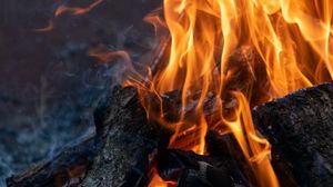 Preview wallpaper bonfire, flame, fire, evening, firewood