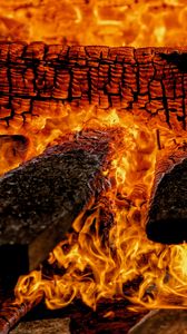 Preview wallpaper bonfire, flame, firewood, coals