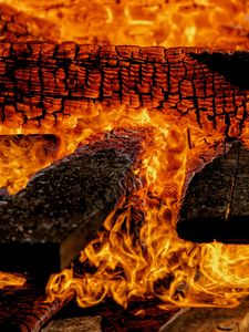 Preview wallpaper bonfire, flame, firewood, coals