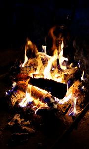 Preview wallpaper bonfire, flame, logs, coals, black