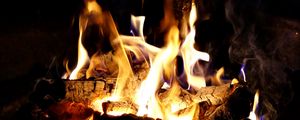 Preview wallpaper bonfire, flame, logs, coals, black