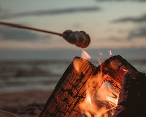 Preview wallpaper bonfire, logs, fire, marshmallow, flame