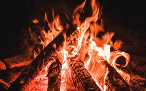 Preview wallpaper bonfire, logs, fire, flame, dark
