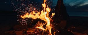 Preview wallpaper bonfire, logs, fire, night, dark