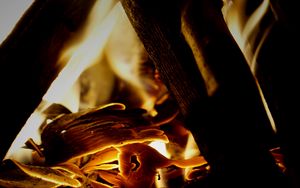 Preview wallpaper bonfire, logs, fire, flame, light, dark