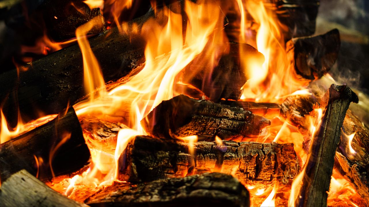 Wallpaper bonfire, logs, fire, flame, twilight, dark
